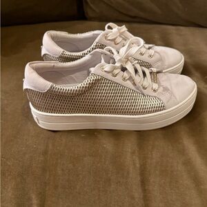 J Slides Women's Sneakers in Silver and White